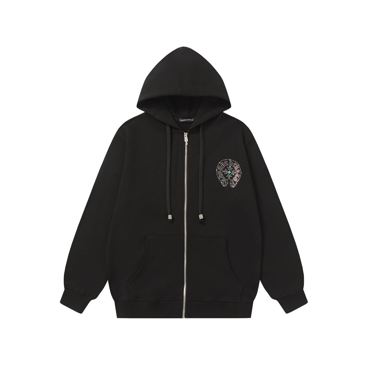 Chrome-Hearts Colorful Rhinestone Hoodie - Black Gothic Street Sweatshirt 2608