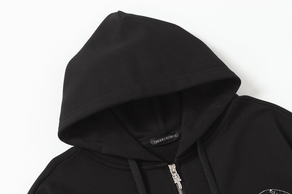 Chrome-Hearts Colorful Rhinestone Hoodie - Black Gothic Street Sweatshirt 2608