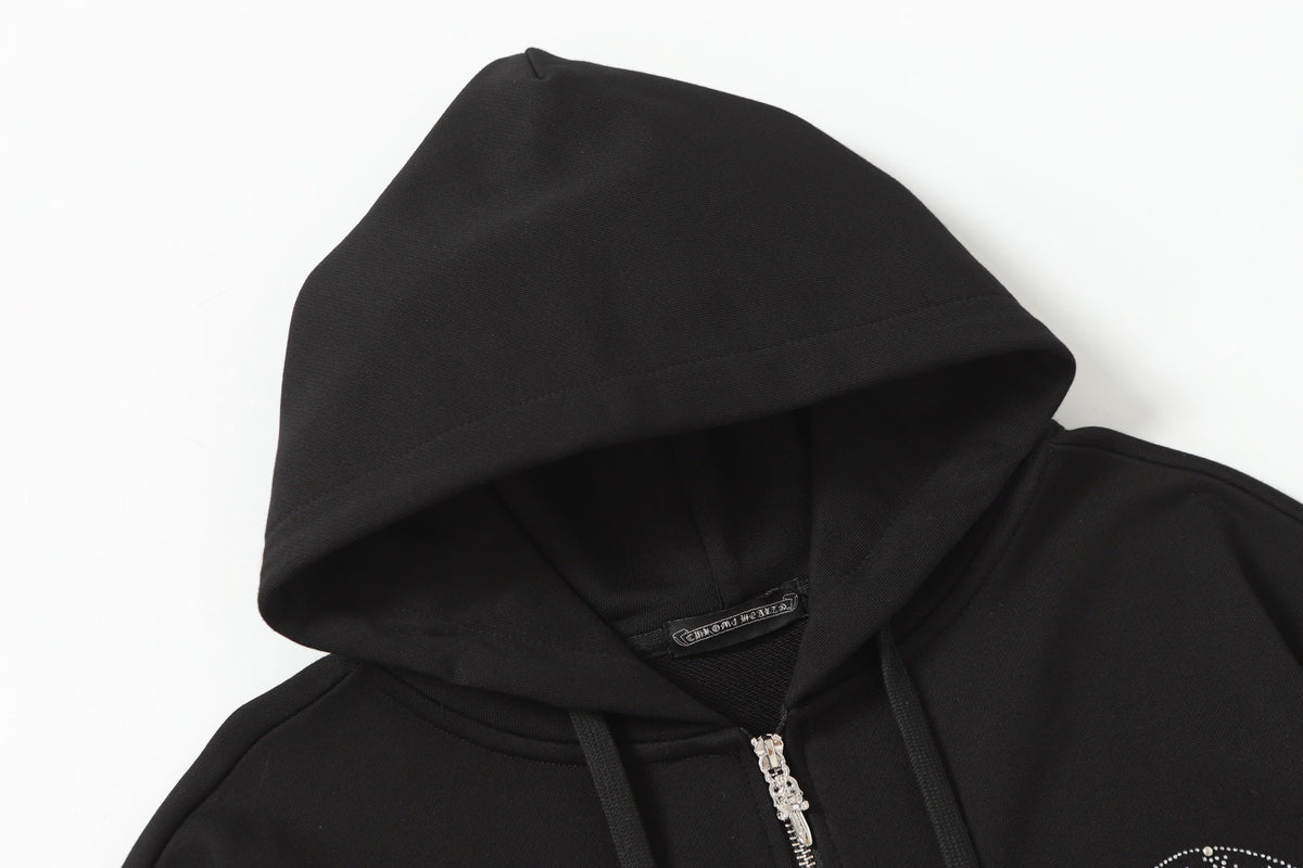 Chrome-Hearts Colorful Rhinestone Hoodie - Black Gothic Street Sweatshirt 2608