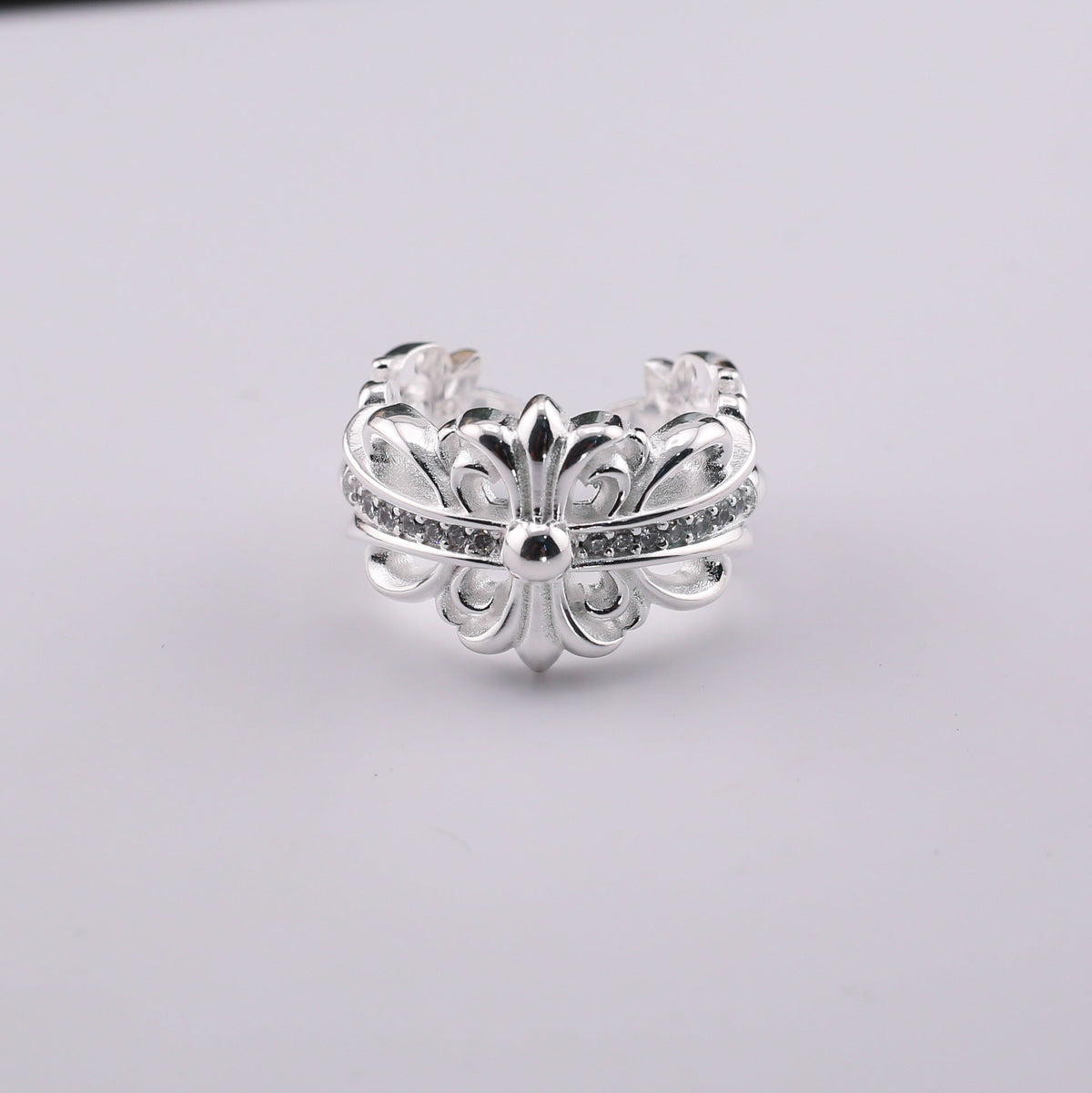chrome hearts multi-color cross open sterling silver ring